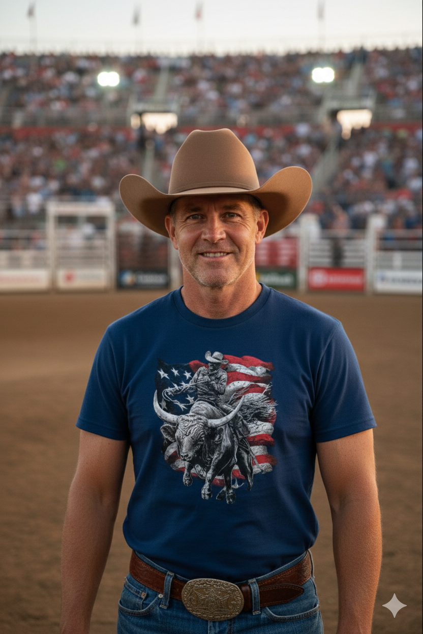T-shirt with american flag and Bull Riding 