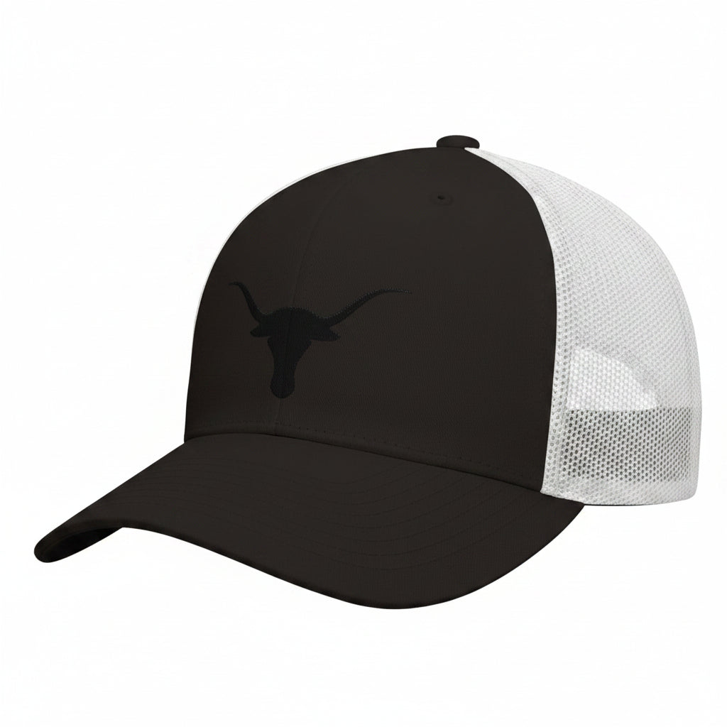longhorne western country black white  cap